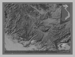 Lang Son, Vietnam. Grayscale. Labelled points of cities