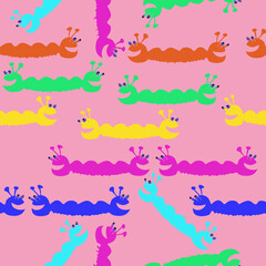 Seamless stylized colored monsters. Hand drawn.