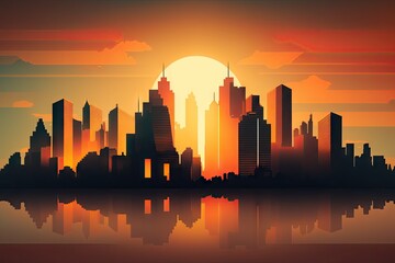 Obraz na płótnie Canvas city skyline at sunrise, with the sun rising over the horizon and illuminating the sky, created with generative ai