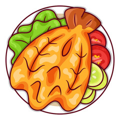 Thai fried snapper with fish sauce illustration vector. Asian deep-fried sea bass with fish sauce food icon top view. Thai fried fish sauce top view cartoon. Vietnamese food crispy fish menu icon.