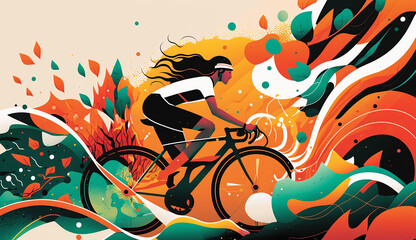Biking in Motion Dynamic National Bike Month Illustration. Generative AI