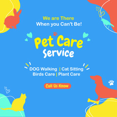 Pet Care Service social media post Template, Pets service, Promotional banner ads design Vector, Dog, Cat, Rabbit, Birds 