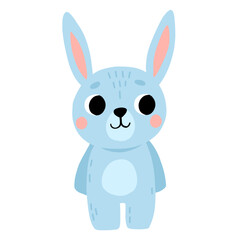 Cartoon baby rabbit. Cute blue bunny standing. Isolated vector illustration for childrens book.