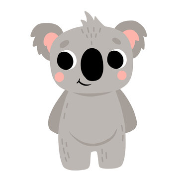 Cute cartoon baby koala smiling. Isolated vector illustration for childrens book.