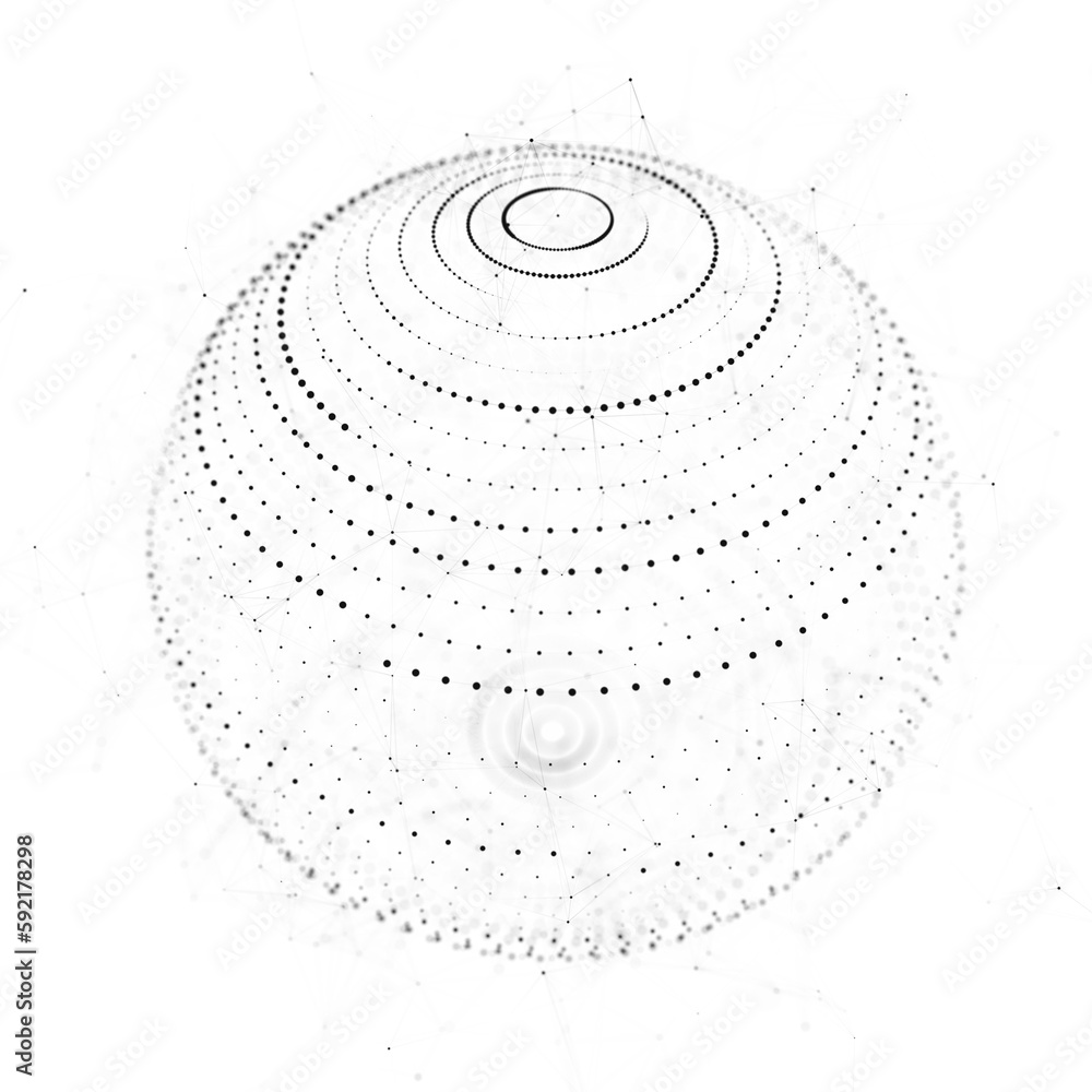 Poster futuristic sphere made of particles. flow of atoms in cyberspace. space energy concept. 3d rendering