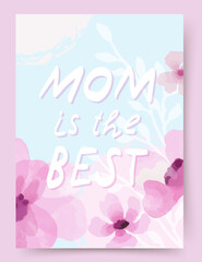 Happy Mother's Day greeting card. Watercolor background with pink flowers. Vector illustration for postcard, poster, banner, invitation, social media post, mobile apps, advertising