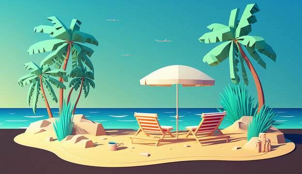 Sun-kissed Shore An Illustration of a Tranquil. Generative AI