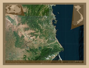 Phu Yen, Vietnam. Low-res satellite. Labelled points of cities