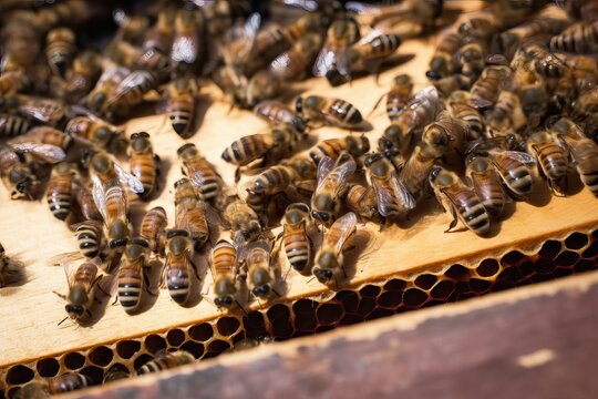 Bees fill the combs with honey, generative AI.