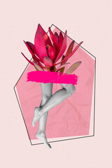 Vertical composite photo collage illustration of girls thin legs flower instead of body isolated on...