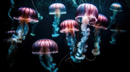 pink  jellyfish in water. Generative AI Art Illustration