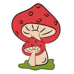 cartoon red mushrooms on a transparent background