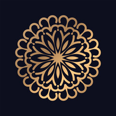 Round gold gradient mandala on black background