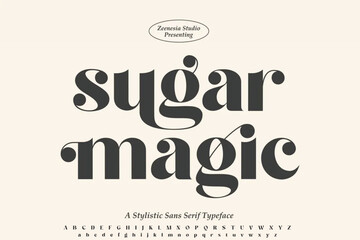 Sugar Magic is a modern and elegant sans serif font. Sugar Magic is well-suited for advertising, branding, logotypes, packaging, titles, headlines and editorial design. 