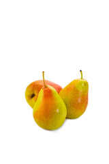Three Fresh Yellow Pears without Leaves Placed Together Isolated Over Pure White Background.