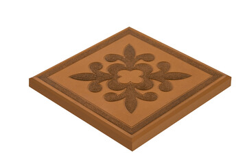 Building Concepts. Mustard Square Pavement Road Stone Floral Tiles Isolated Over White.