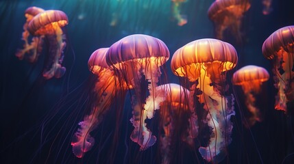 Mystical Oceanic Glow, Enchanting Jellyfish in Underwater World. Generative AI