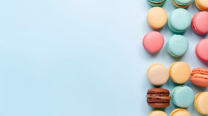 Banner with macarons. Copy space, background. Generative AI.