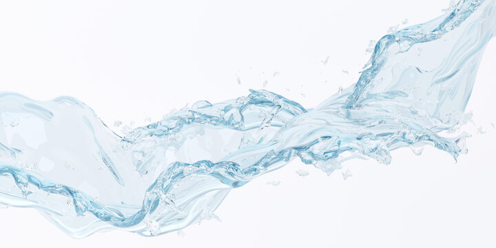 3d water splash white background, 3d motion water splashing for cosmetic and product background. 3d rendering illustration