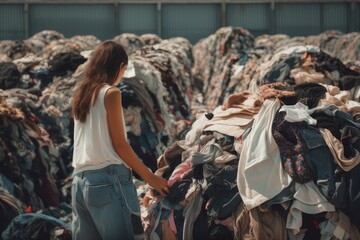 person, recycling old clothes and creating new looks with fast fashion, created with generative ai