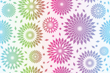 Vector seamless festive white pattern of rainbow gradient polygonal shapes