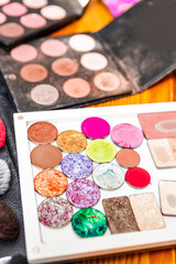 Variety of Professional Makeup Tools and Brushes With Eye shadows Placed as Make-up Products Set