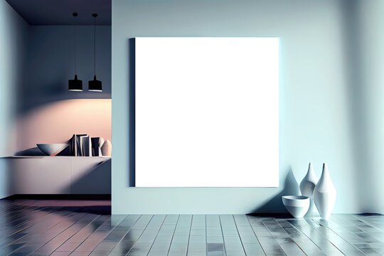 Modern blank canvas on wall as poster design mock-up template (Generative AI)