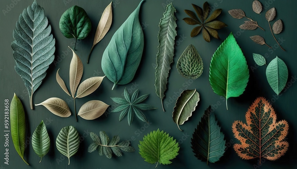 Poster top view of assortment of different leaves generative ai