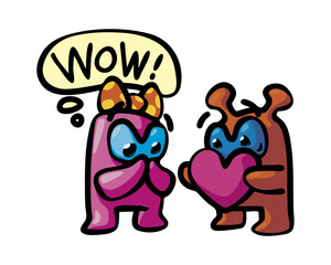 Valentines day scene with couple of cute robots 