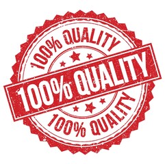 100% QUALITY text on red round stamp sign