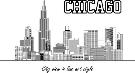 Fototapeta premium chicago city view in line art style (black)