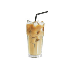 Iced of coffee cup on glass cup isolated white background..