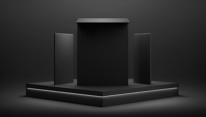 Realistic 3D black theme podium for product display. Created with Generative AI Technology
