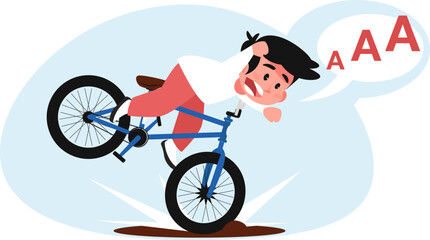 Boy fell off his bicycle. Stock vector illustration