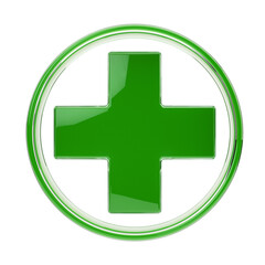 Green medical cross, pharmacy symbol 3D illustration