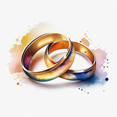 Watercolor wedding rings. Generative ai.