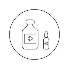 Ampoule and medicine linear vector icon.