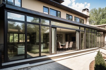 Contemporary Slim Frame Black Aluminum Windows and Doors on Modern home, Generated by AI