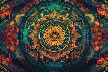 Voile Gardinen Mandala mandala wallpaper, with repeating geometric patterns and colors, created with generative ai