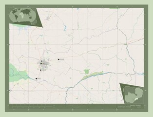 Lusaka, Zambia. OSM. Labelled points of cities