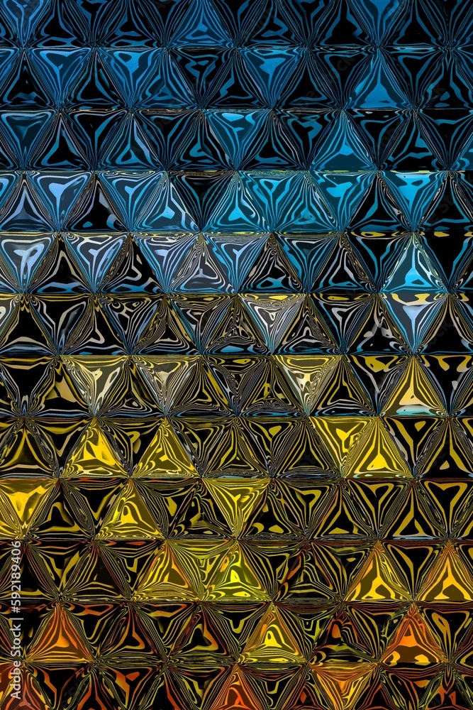 Poster bright triangular mosaic pattern and design turquoise yellow gold and red
