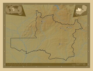 North-Western, Zambia. Physical. Labelled points of cities