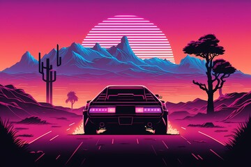 Fototapeta na wymiar Background illustration Inspired by synthwave, retrowave, and the 80s scene 