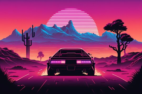 Background illustration Inspired by synthwave, retrowave, and the 80s scene 