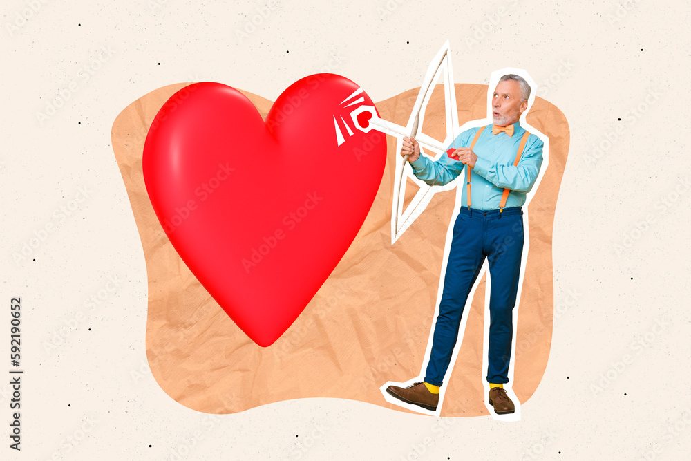 Wall mural composite collage image of amazed funny old man cupid bow arrow love big red heart valentine day 14 