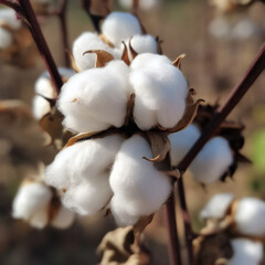 blooming cotton flower in the field close-up