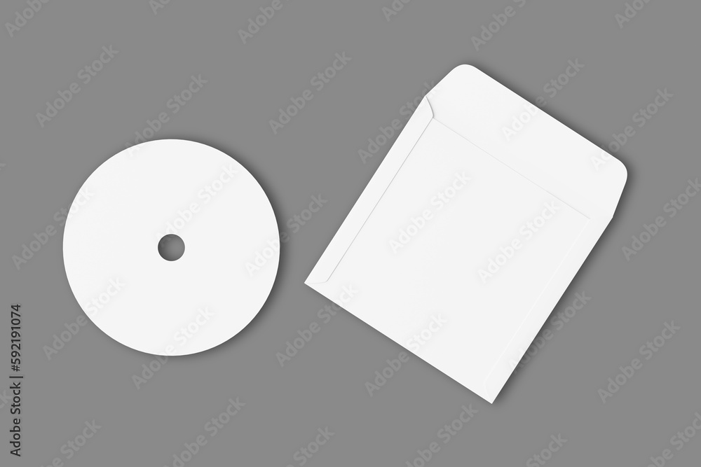 Poster blank white compact disk with cover mock up template isolated.3d rendering.