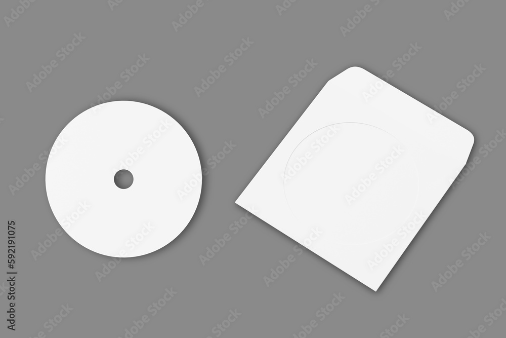 Poster blank white compact disk with cover mock up template isolated.3d rendering.