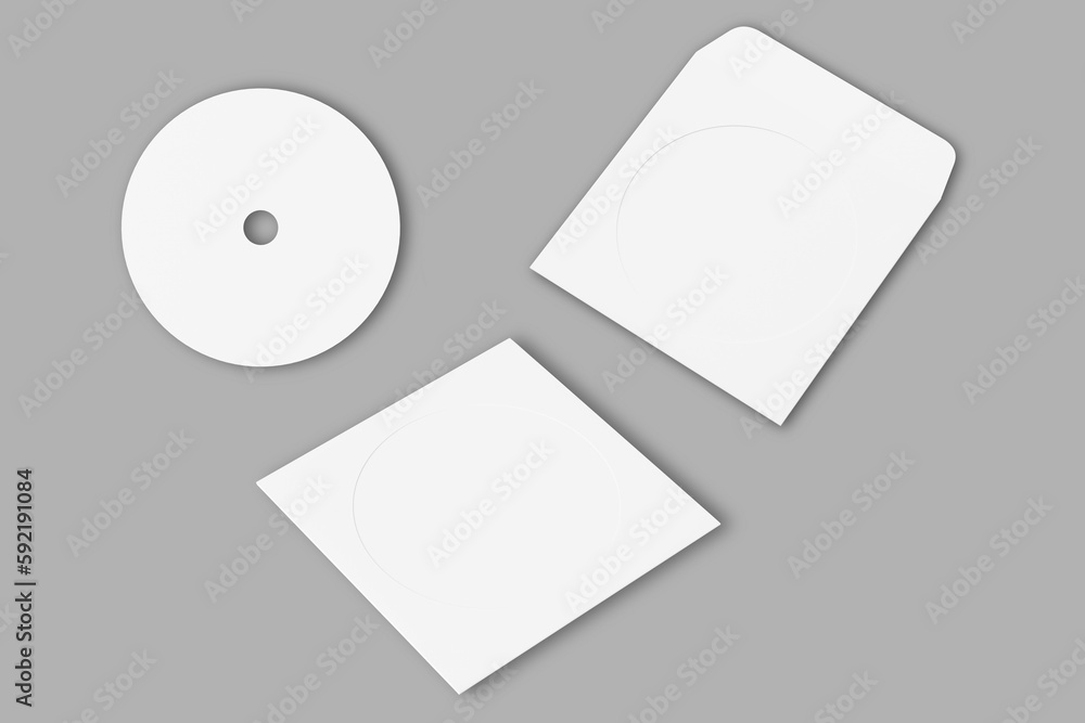 Poster blank white compact disk with cover mock up template isolated.3d rendering.