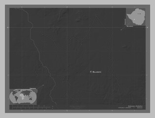 Bulawayo, Zimbabwe. Grayscale. Labelled points of cities